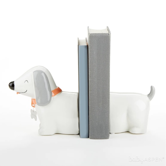 Baby Aspen Other - Baby Aspen porcelain white dog Dachshund bookends nursery boy girl neutral NEW!
